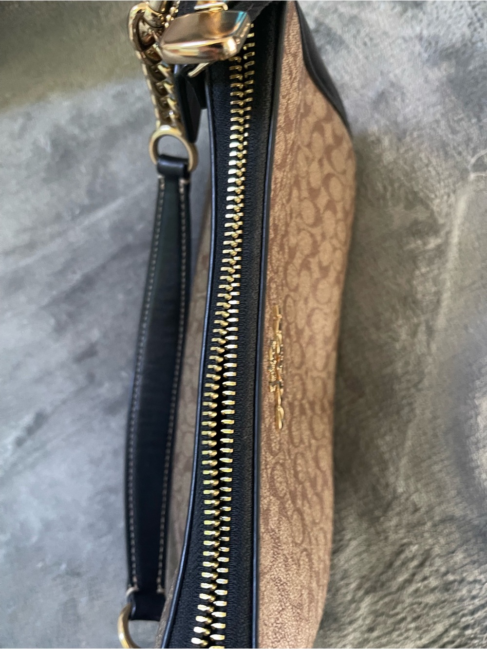 Coach Brown Signature Canvas Shoulder Bag with Black Trim - Picture 9 of 12